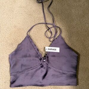 Garage Lavender Satin Halter Crop Top
